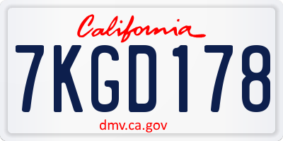 CA license plate 7KGD178