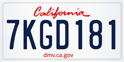 CA license plate 7KGD181