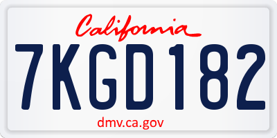 CA license plate 7KGD182