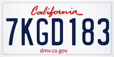 CA license plate 7KGD183