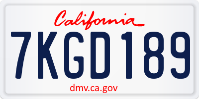 CA license plate 7KGD189