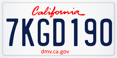 CA license plate 7KGD190