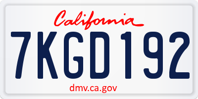 CA license plate 7KGD192