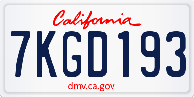 CA license plate 7KGD193
