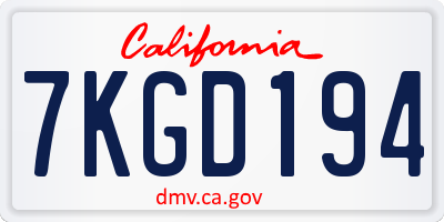 CA license plate 7KGD194