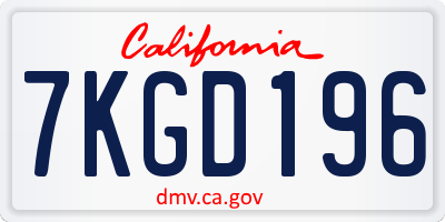 CA license plate 7KGD196