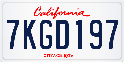 CA license plate 7KGD197
