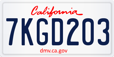 CA license plate 7KGD203