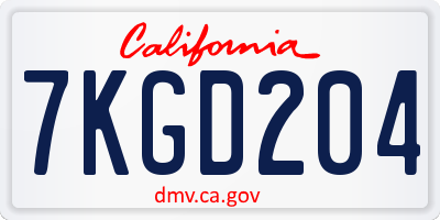 CA license plate 7KGD204