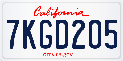CA license plate 7KGD205