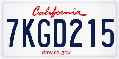 CA license plate 7KGD215