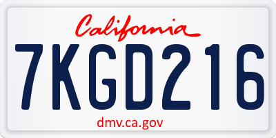 CA license plate 7KGD216