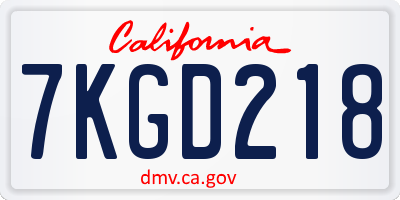 CA license plate 7KGD218