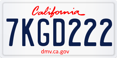 CA license plate 7KGD222