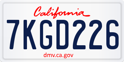 CA license plate 7KGD226