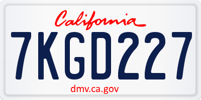 CA license plate 7KGD227