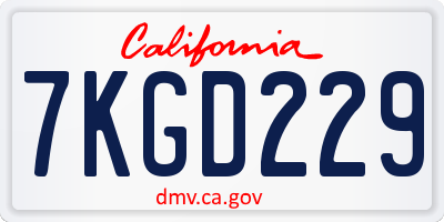 CA license plate 7KGD229
