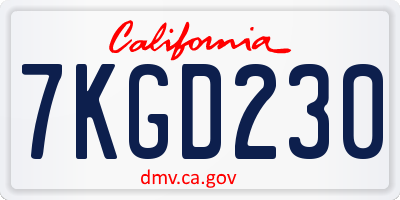 CA license plate 7KGD230