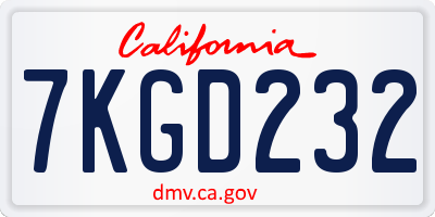 CA license plate 7KGD232
