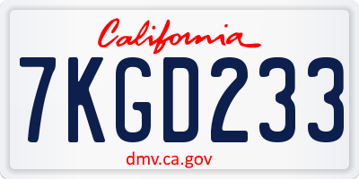 CA license plate 7KGD233