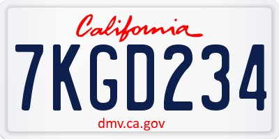 CA license plate 7KGD234