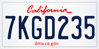 CA license plate 7KGD235