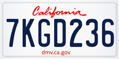 CA license plate 7KGD236