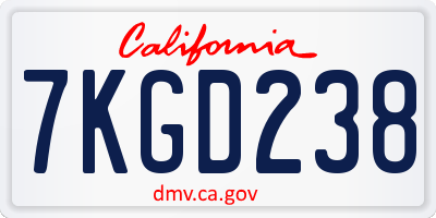 CA license plate 7KGD238