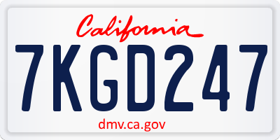 CA license plate 7KGD247