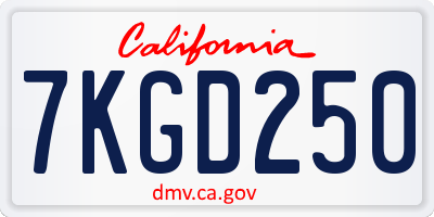 CA license plate 7KGD250
