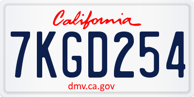 CA license plate 7KGD254