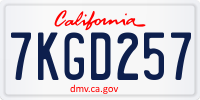 CA license plate 7KGD257