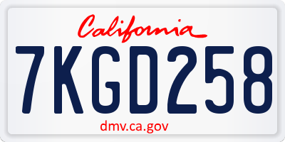 CA license plate 7KGD258