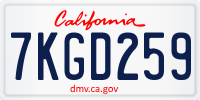 CA license plate 7KGD259