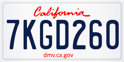 CA license plate 7KGD260