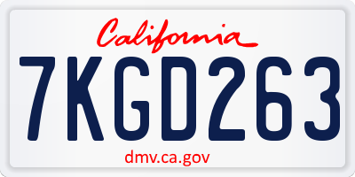 CA license plate 7KGD263