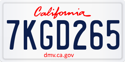 CA license plate 7KGD265