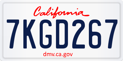 CA license plate 7KGD267