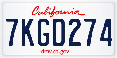 CA license plate 7KGD274