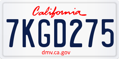 CA license plate 7KGD275