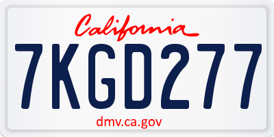 CA license plate 7KGD277