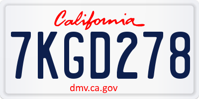 CA license plate 7KGD278