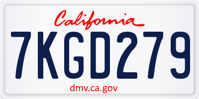 CA license plate 7KGD279