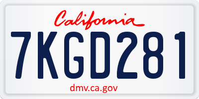 CA license plate 7KGD281