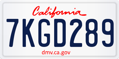 CA license plate 7KGD289