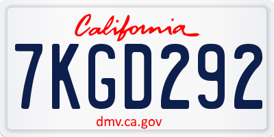 CA license plate 7KGD292