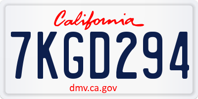 CA license plate 7KGD294