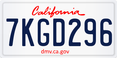 CA license plate 7KGD296