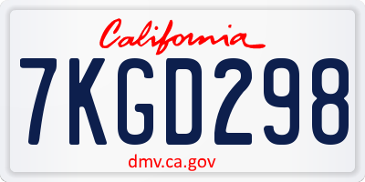 CA license plate 7KGD298