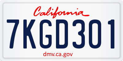 CA license plate 7KGD301